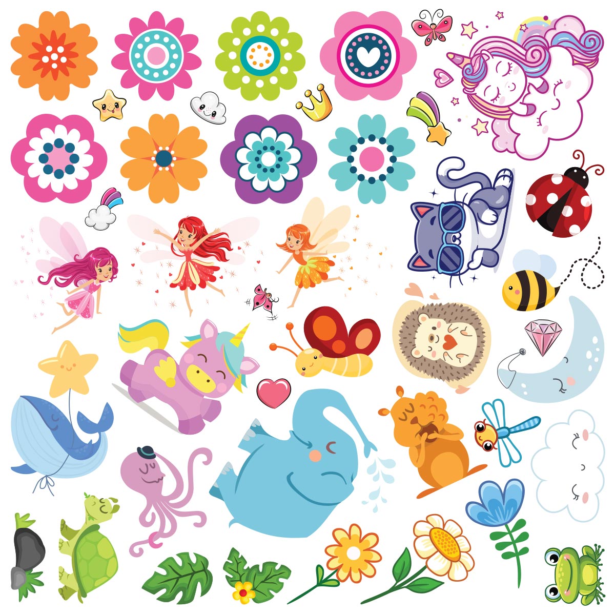 120 mini animal wall stickers – Wall decals MINI WALL DECAL Flowers -  Ambiance-sticker