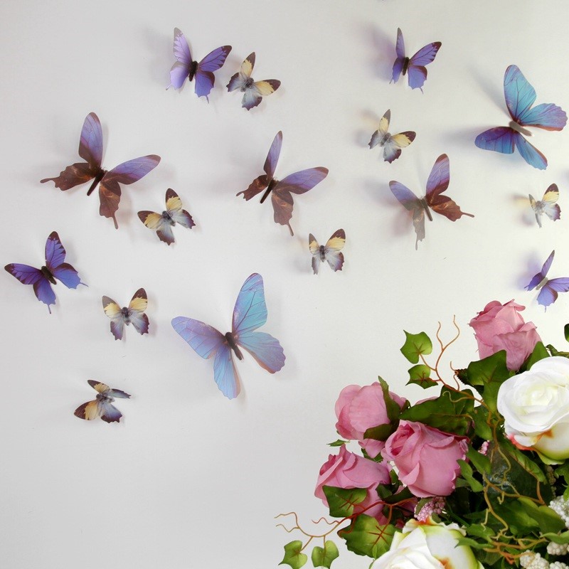 1 Pc Aquarelle Fleurs Bleues Et Papillon Stickers Muraux - Temu France