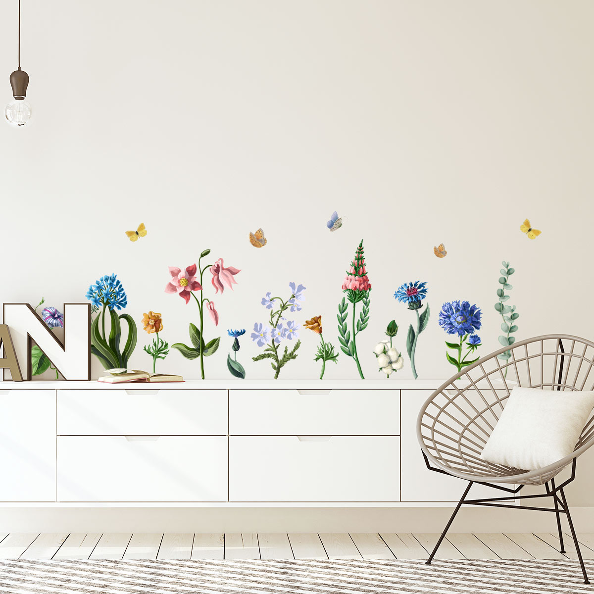 Sticker autocollant décoratif, photo mélange de fleurs des champs
