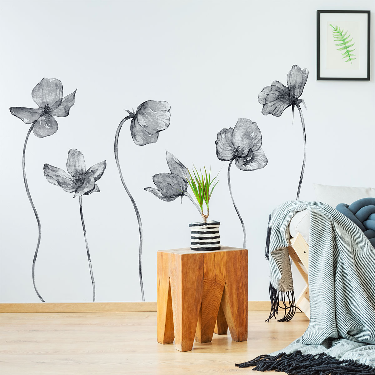 Stickers miroir bucolique : tulipes en vase et papillons