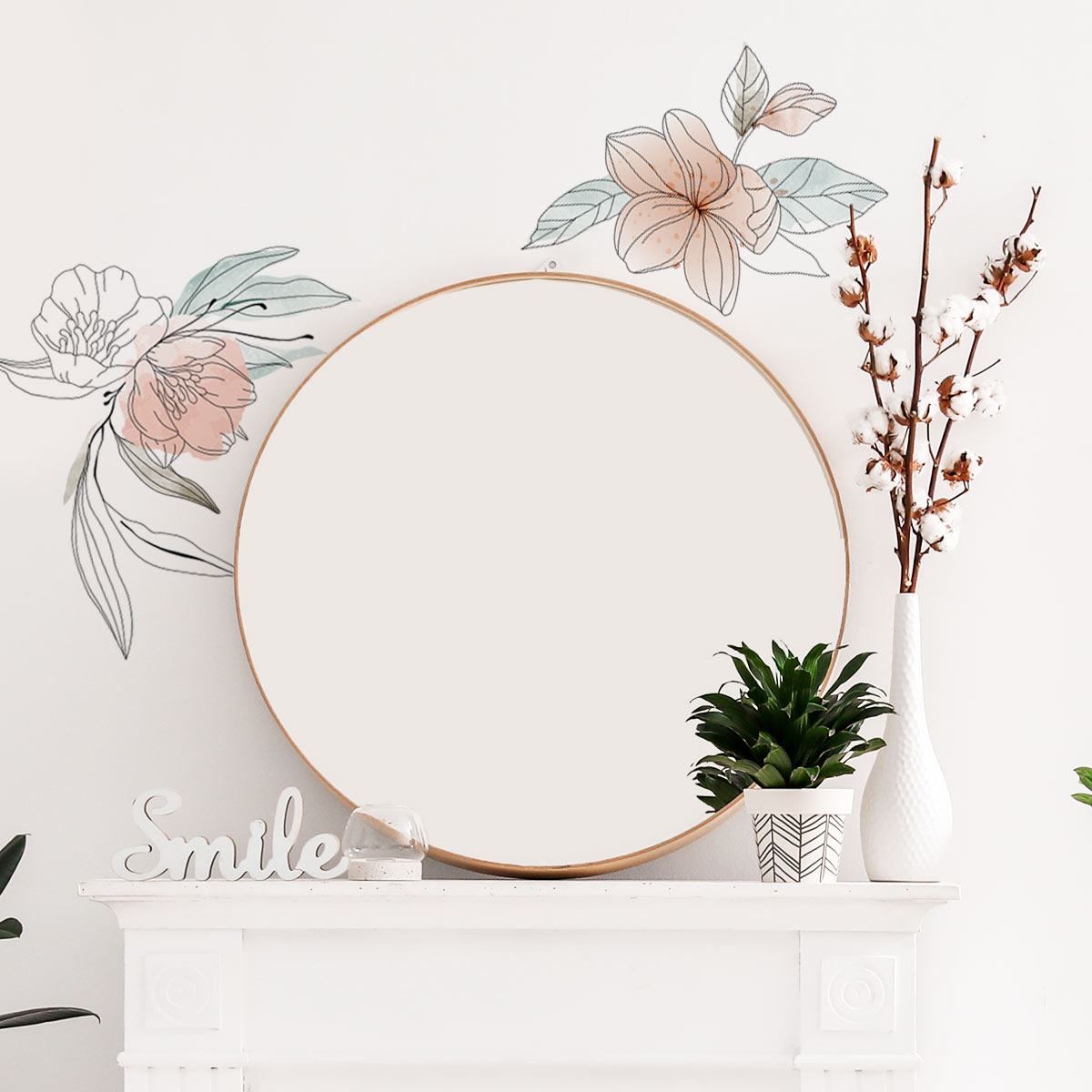 Adesivo specchio decorazione fiori - TenStickers
