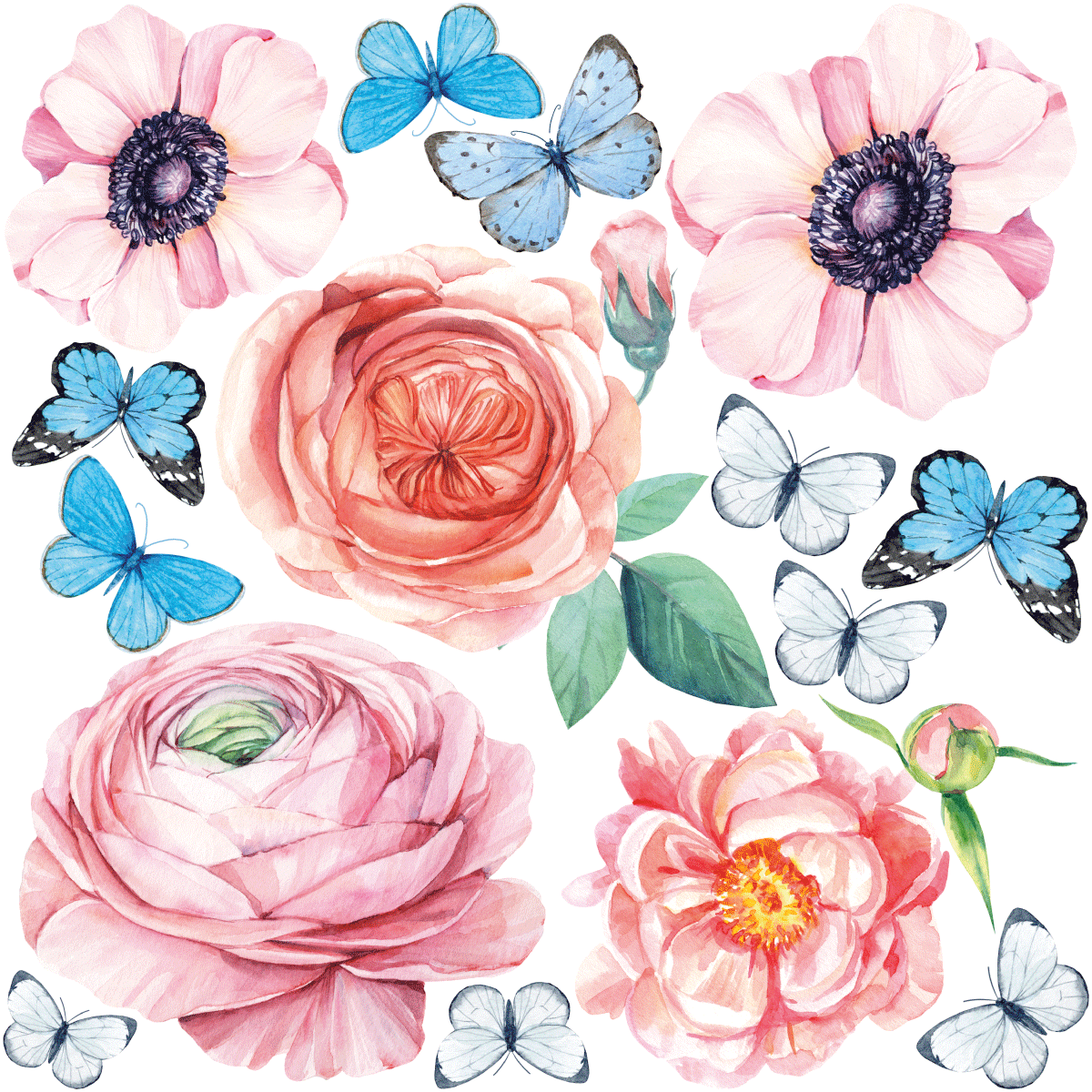 Rose Fleurs Stickers Muraux Roseau Pissenlit Papillon Stickers