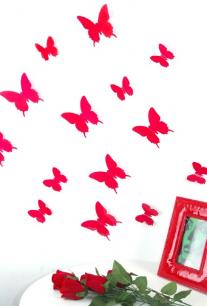 Kit de 12 Stickers papillons 3D rouges