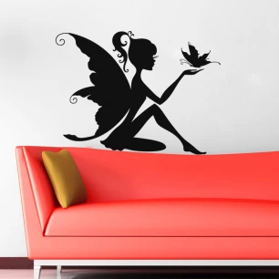 Sticker Silhouette d'une fée et papillon