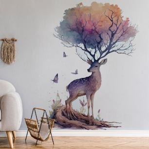 Adesivo animali albero artistico cervo
