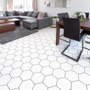 Wall decal floor tiles non-slip white drawing hexagons