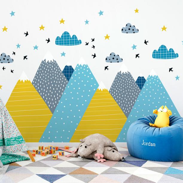Stickers muraux enfants - Autocollant mural géant enfant montagnes