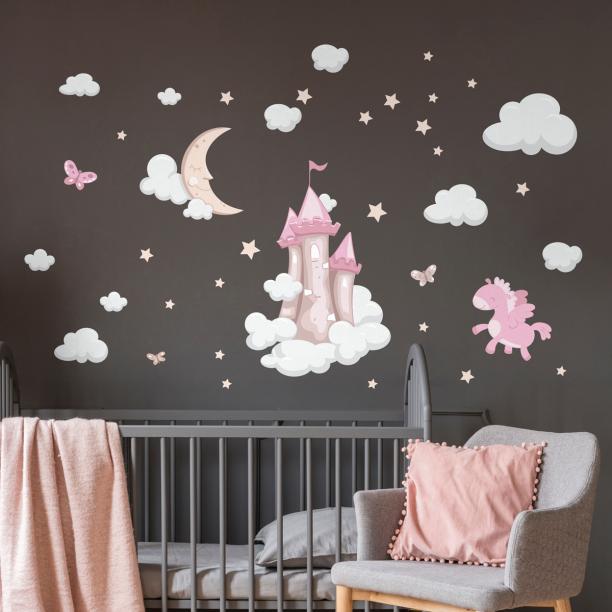 YXHZVON Stickers Chambre Fille, 80 x 105 cm Sticker Mural Licorne Arc en  Ciel avec Lune Étoile Stickers Nuages, Papier Peint Chambre Fille pour  Filles Bébé Enfants Chambre Salon Décoratio : 